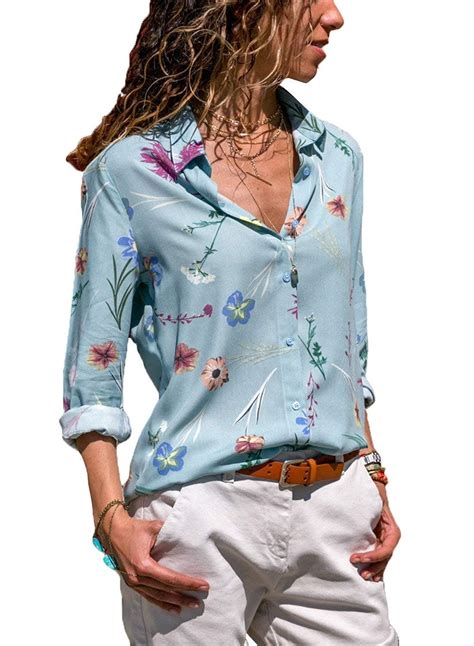 Womens V Neck Floral Print Button Down T Shirts Casual Blouses Tops