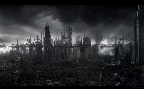 Anime Destroyed City Background Night Scenery With City Rubble