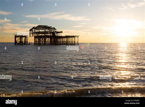 Brighton Uk Brightons Derelict West Pier At Sunset Stock Photo Alamy