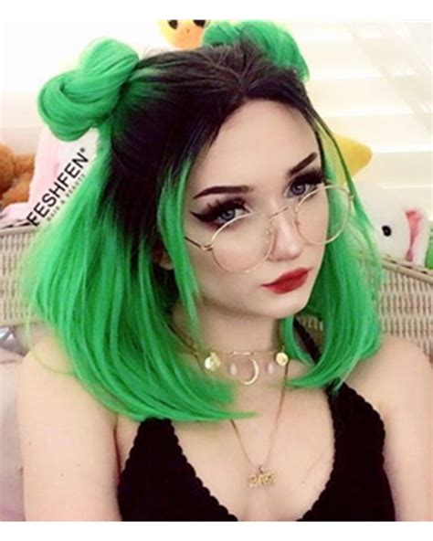 2018 Chic Black Green Ombre Synthetic Black And Green Hair Pink