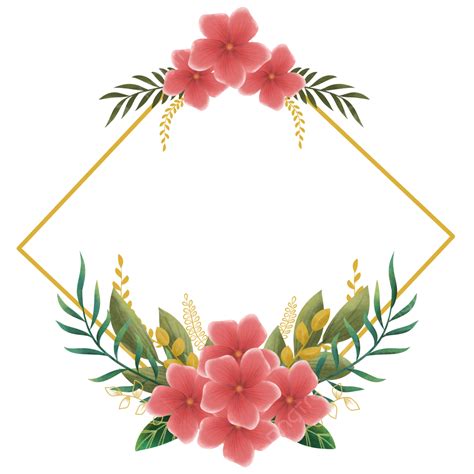 Gambar Bingkai Bunga Romantis Dengan Garis Emas Untuk Dekorasi