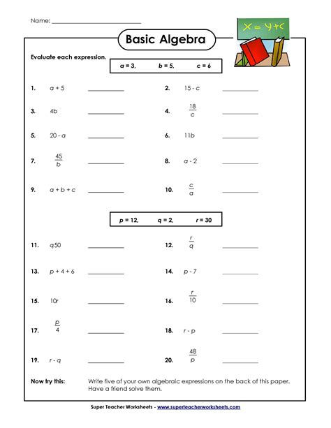 There are a range of different algebra worksheets, including generating expressions, solving simple equations and calculating values. Pin by Calendar on Worksheets | Algebra worksheets, Basic algebra worksheets, Worksheets