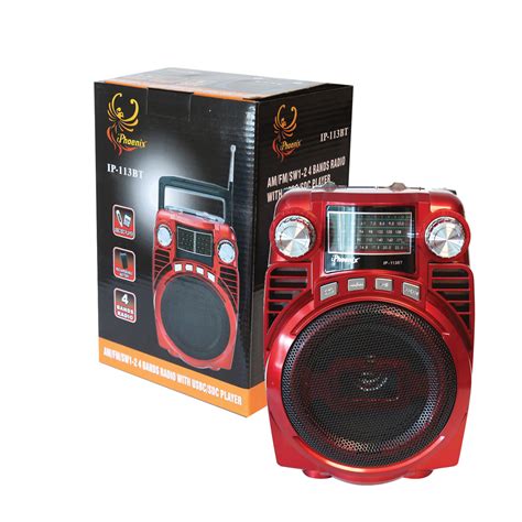 portable usb fm radio bluethooth speaker music player with foldable handle in red raptortech