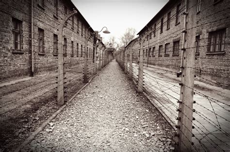 The double barbed wire fence which surrounded the camp in auschwitz and other camps, prisoners were. Krakow, Poland - Billye Brim Ministries