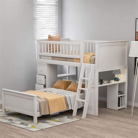 Bunk Bed Twin Over Twin Twin Loft Bed With 4 Storage Drawers Desk And