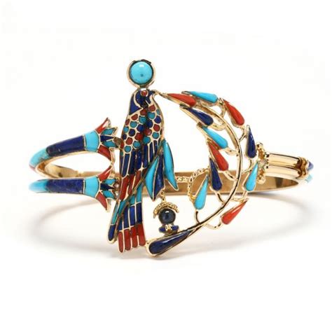 Gold Bracelet Inlaid With Coral Lapis And Turquoise Lot