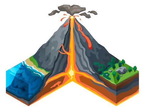 Dibujos Animados Miedo Personas Corren Volcán Erupción Montaña Vector