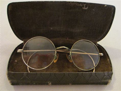 Golden Wire Round Eyeglass Eye Ware Spectacles Original Vintage Case For Sale