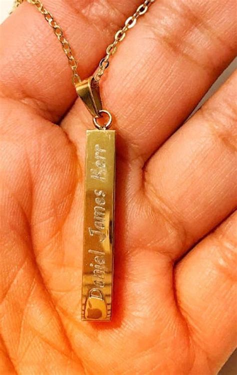Custom Coordinates Necklace 4 Sided Bar Necklace Engrave 4 Saides