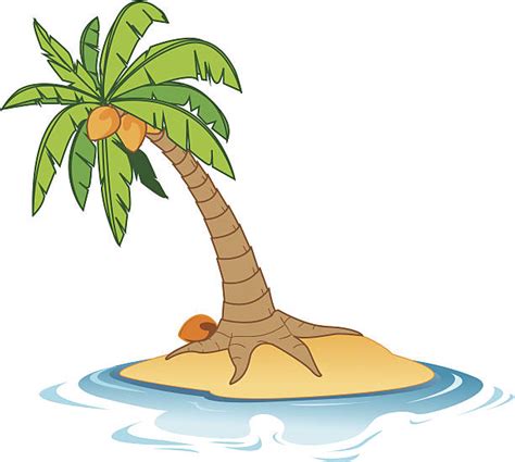 Coconut Palm Trees On Small Island Illustrations Royalty Free Vector