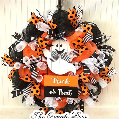 Halloween Wreath Ghost Wreath Ghost Sign Trick Or Treat Etsy In 2022