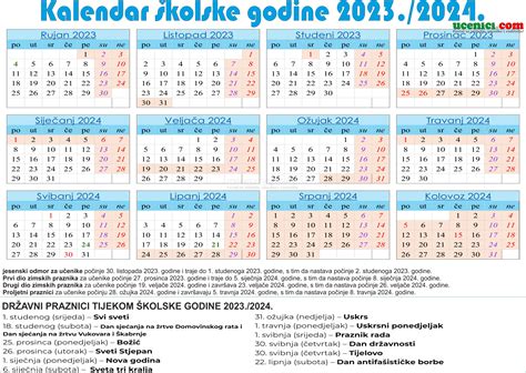 Školski Kalendar S Praznicima 20232024 Kad Počinje Nastavna Godina