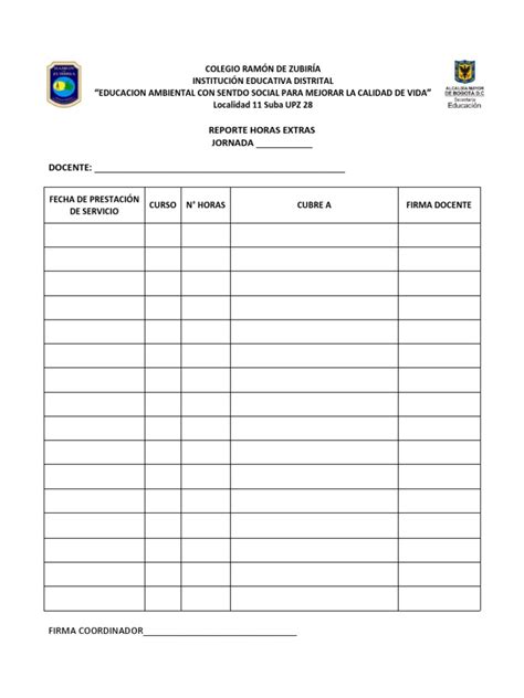 Formato Reporte Horas Extras Pdf