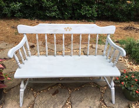 Vintage Chalk Painted Deacon Bench Distressed Country Bench Shabby