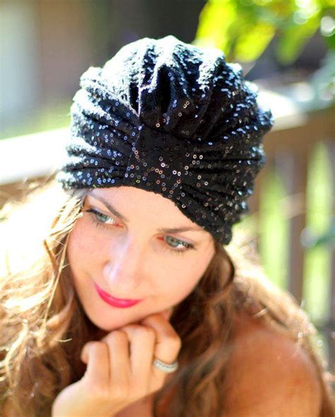 Sequin Turban Hat In Black By Mademoiselle Mermaid Etsy Turban