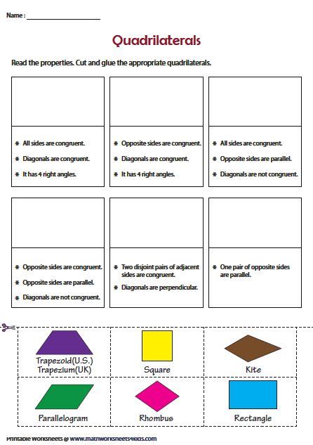 identifying quadrilaterals worksheets quadrilaterals quadrilaterals