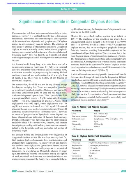 Pdf Significance Of Octreotide In Congenital Chylous Ascites