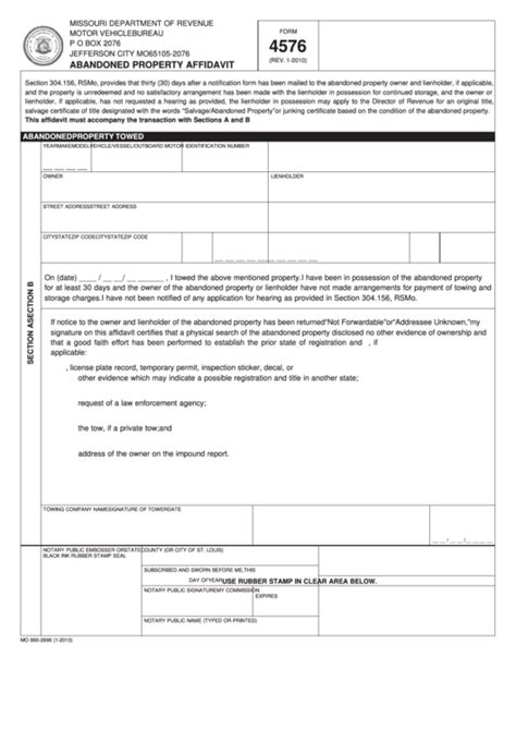Fillable Form 4576 Abandoned Property Affidavit Printable Pdf Download