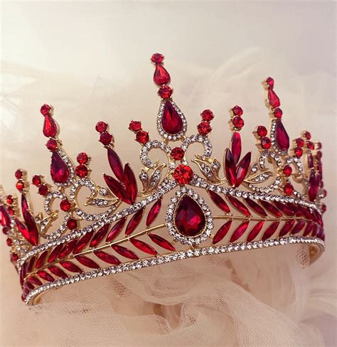 Lerjiaoor Brilliant Gemstones Princess Wedding Prom Party Tiara Crown For Women And Girls Red