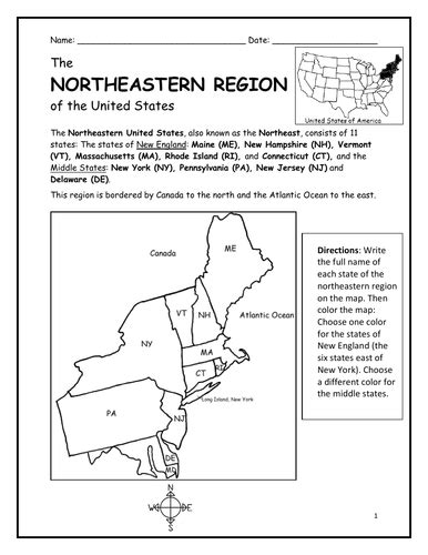 Northeastern Region Of The United States Printable Handouts
