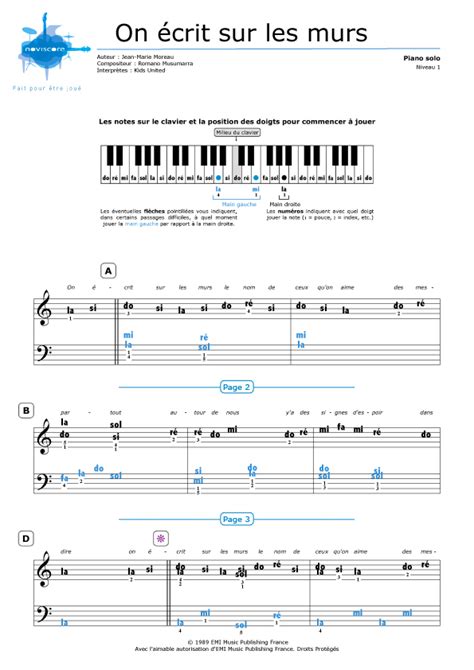Piano Sheet Music On écrit Sur Les Murs Kids United Noviscore Sheets