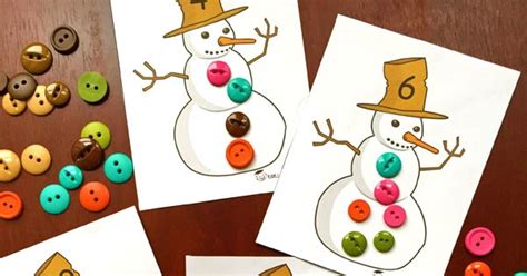 Snowman Buttons Free Printable Counting Cards Totschooling Toddler