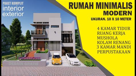 Pada bagian belakang desain rumah terdapat backyard yang di desain berkontur, dan adanya kolam renang. Rumah minimalis modern ukuran 10 x 10 meter 2 lantai ada ...