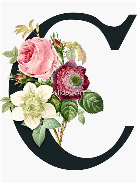 Vintage Floral Monogram Letter C Initials Botanical Art Print Logo