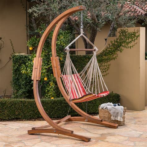 Gwen Outdoor Larch Wood Hammock Chair With Water Resistant Fabric Swing