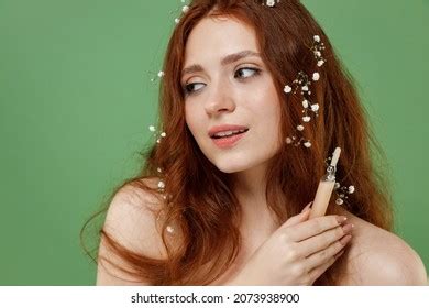Beautiful Gorgeous Half Naked Topless Redhead Stock Photo