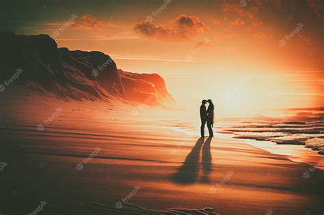 Premium Photo A Romantic Kiss Between A Couple On A Deserted Beach At