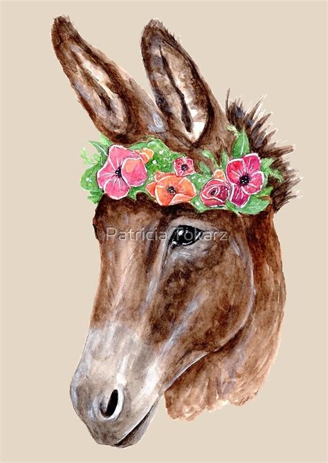 Donkey With Flowercrown Watercolour Painting By Patricia Tokarz