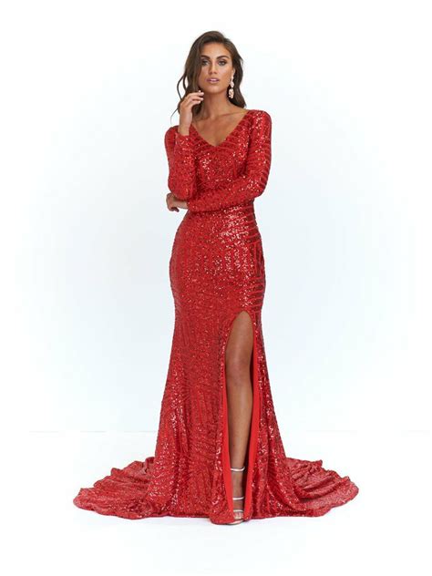 Red Luxury Bling Sparkle Prom Dress Evening Dress Split Long Formal Dress Occasional Dress