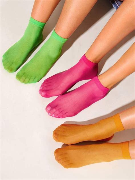 Shein Neon Sheer Ankle Socks 3pairs Ankle Socks Socks Style Inspiration Grunge