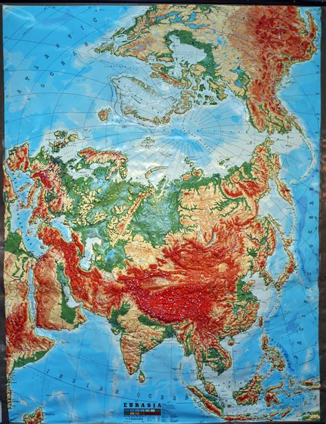 Global Eurasia Large Extreme Relief Map Relief Technik Vintage New