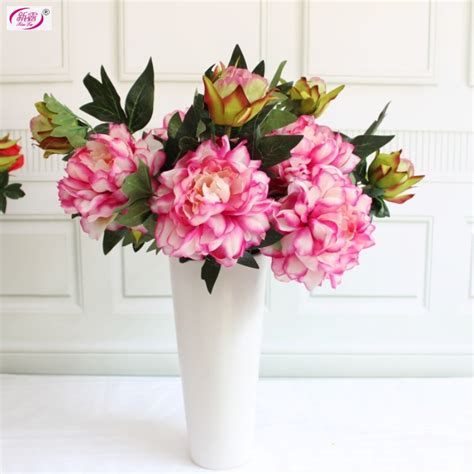 Artificial silk flower l/pink /cream rose/peonies teardrop wedding bouquet. 6pcs Peony Stem Cream No.L2 Free Shipping Silk Flowers ...