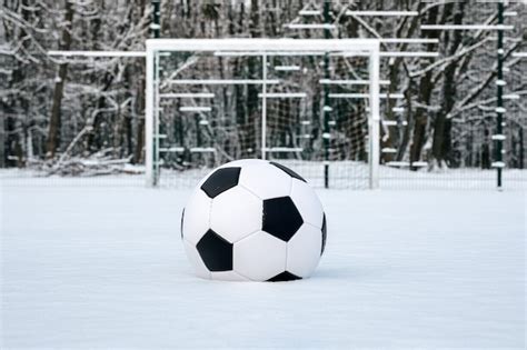 Premium Photo Close Up Classic Soccer Ball On A Snow Covered