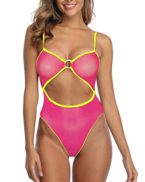 sherrylo sexy one piece swimsuit for women sheer bodysuit see through monokini mesh thong one