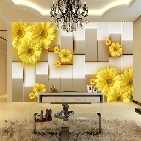 Yellow Chrysanthemum Flower 3d Wall Mural Wallpaper For Living Room Tv
