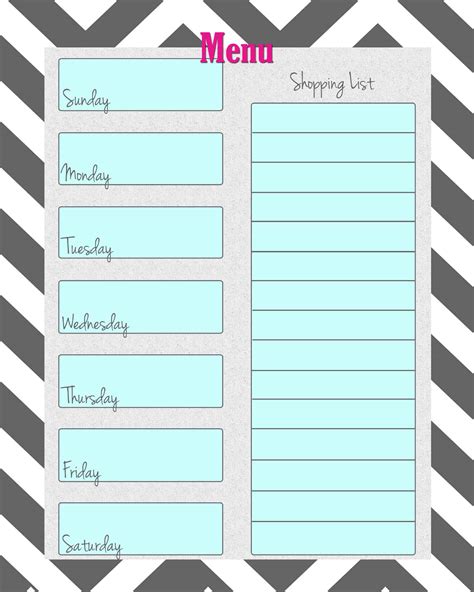 FREE Weekly Menu Planner Printable (4 Colors) - Cupcake Diaries