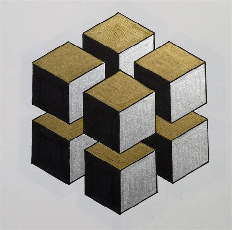 Carved Cube Detail Karen Cattoire Tags Abstract Black Silver Gold 3d