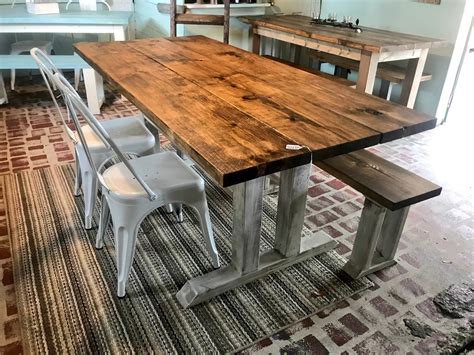 Rustic Farmhouse Table With Long Bench And Metal Chairs Provincial