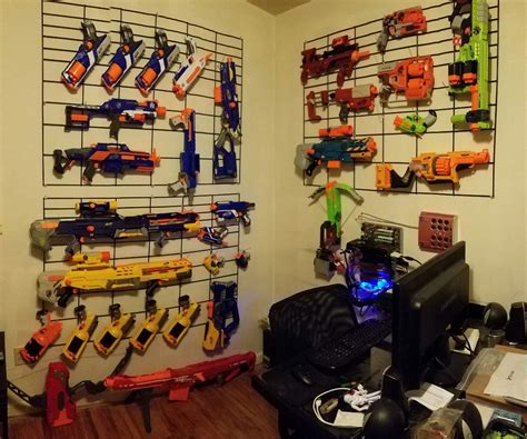 This storage rack can hold up to 20 blasters of different sizes with shelves, drawers, rail mounts and hooks. Nerf Gun/Airsoft Wall Display : 4 Steps (with Pictures ...