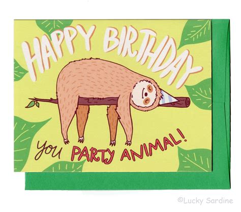 Sloth Birthday Card Party Animal Card Funny Sloth Card Etsy