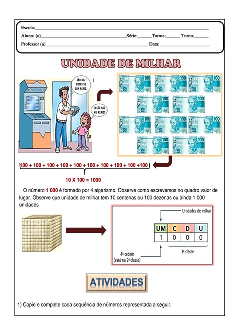 Atividade Unidade De Milhar 4 Ano