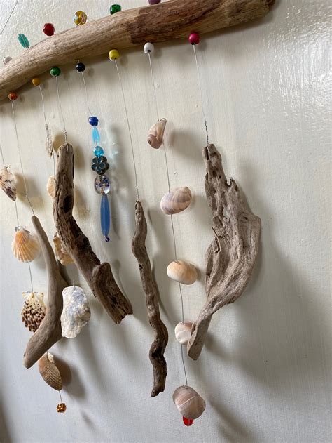 Funky Shell Bead And Driftwood Windchime Mobile Etsy