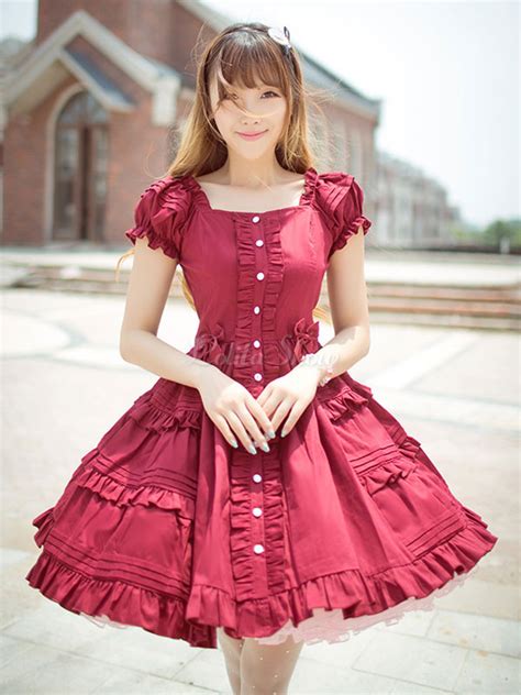 Lolitashow Classical Lolita Dress Layered Ruffles Lolita Dress Short