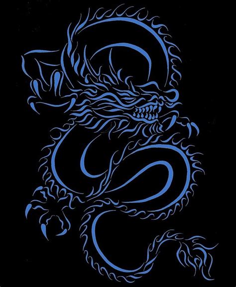 Chinese Dragon Tribal Blue Digital Art By Tina Barnash Pixels