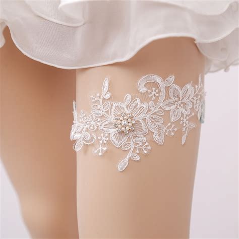 Wedding Garter Rhinestone Beading White Embroidery Floral Sexy Garters