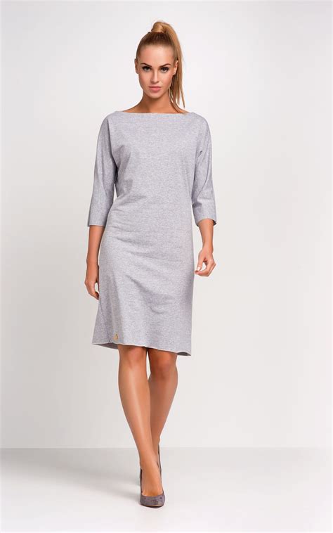A classic gown that nods to one's unique style. Grey Sabrina Neckline 3/4 Sleeve Dress - SilkFred | Boat ...